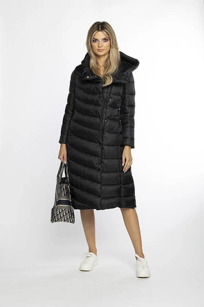 Długa kurtka damska z kapturem Ann Gissy czarna (AG1-J9169)