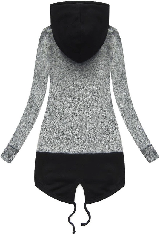 DŁUGA BLUZA Z NADRUKAMI I KAPTUREM CIEMNOSZARA (X1720X)