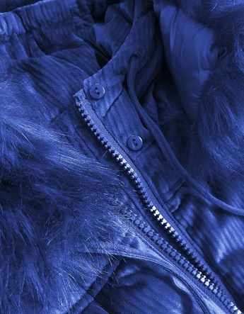 Sztruksowa damska kurtka z kapturem chabrowa (7696)