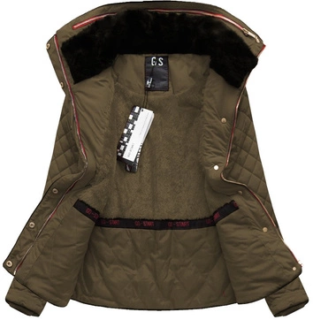 Krótka zimowa pikowana damska kurtka brązowa (wz105)