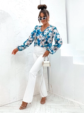 Bluzka z bufiastymi rękawami turkusowa (021)