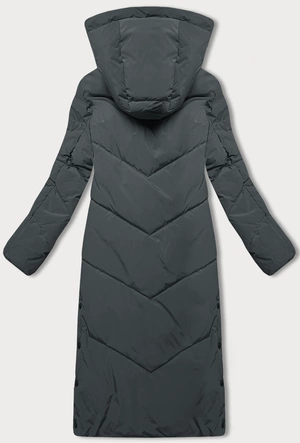 Długa zimowa kurtka damska na futerku LHD grafitowa (LHD-24571)
