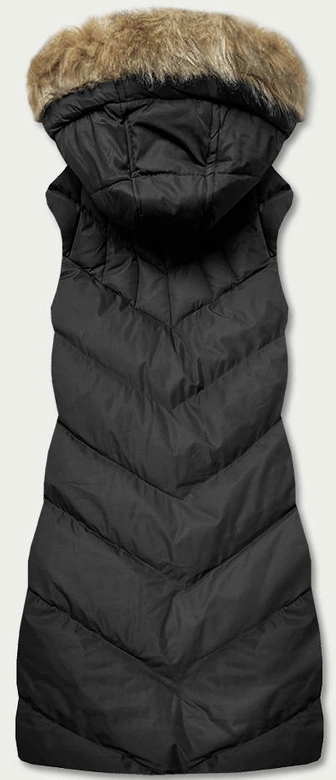 Puchowa kamizelka damska z futerkiem czarna (5M787-392)