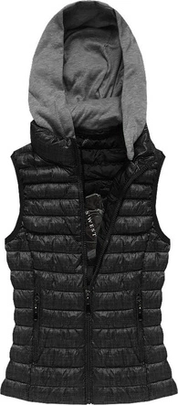 KAMIZELKA PUCHOWA Z KAPTUREM CZARNA (B3530-30)