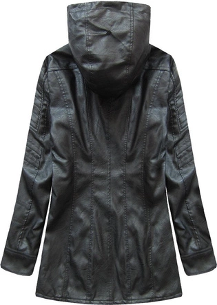 PŁASZCZYK Z EKOSKÓRY Z KAPTUREM CZARNY (5525BIG)