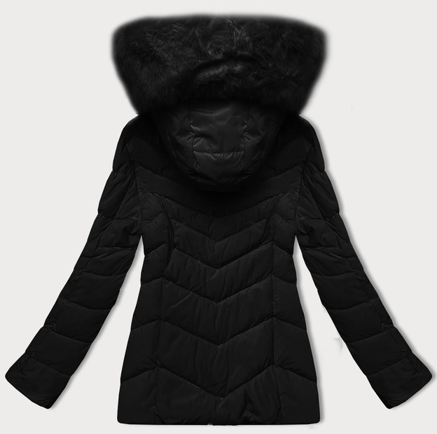 Pikowana kurtka przejściowa z futerkiem przy kapturze S'west czarna (B8301-1)