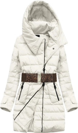 KURTKA Z KAPTUREM I PASKIEM BIAŁA (444)