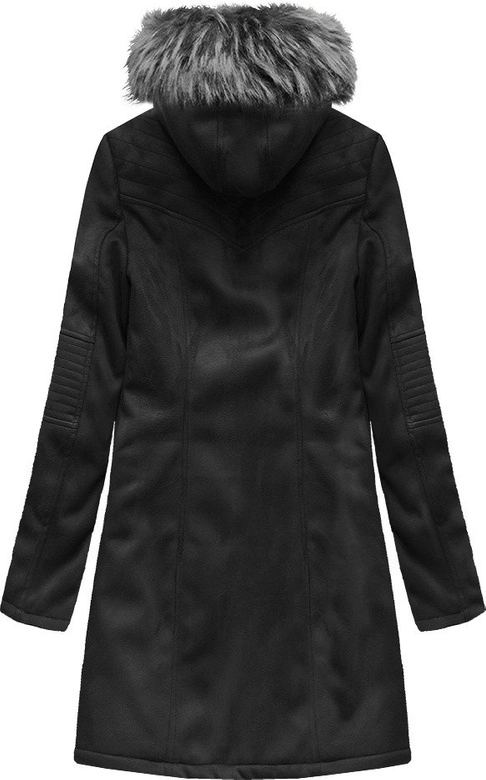 ZAMSZOWA DAMSKA KURTKA ZIMOWA Z KAPTUREM CZARNA (6516BIG)