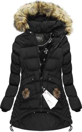 PIKOWANA KURTKA Z KAPTUREM CZARNA (W811)