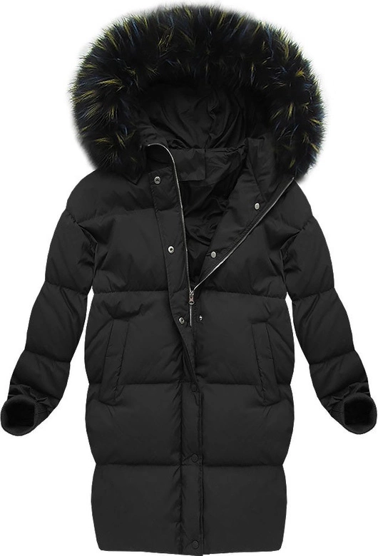 KURTKA OVERSIZE Z PUCHEM NATURALNYM CZARNA (7090)
