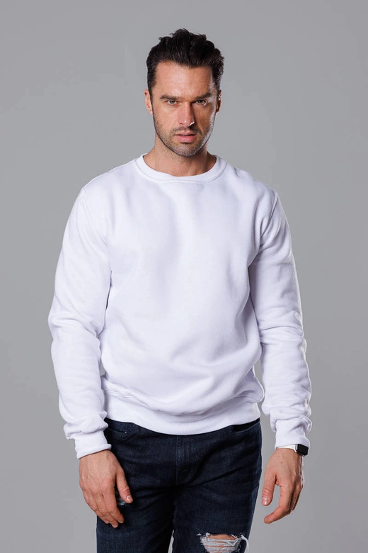 Męska bluza z okrągłym dekoltem biała (68B2001-1)