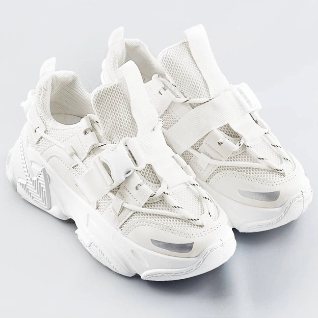 SZNUROWANE SNEAKERSY Z KLAMRĄ BIAŁE (LY076)
