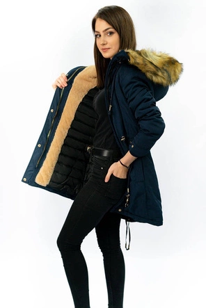 Ciepła damska parka zimowa granatowa (w165)