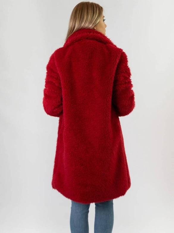 FUTRZANY ZIMOWY DAMSKI PŁASZCZ Z KIESZENIAMI BORDOWY (461ART)