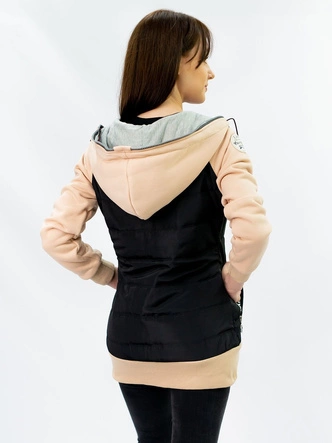 BLUZA DAMSKA Z ŁĄCZONYCH MATERIAŁÓW CZARNO-BEŻOWA (732)