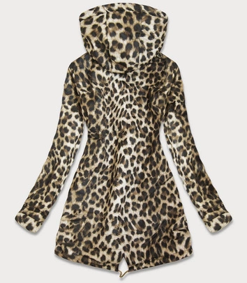 DWUSTRONNA PARKA DAMSKA Z KAPTUREM CZARNA-PANTERKA (W354BIG)