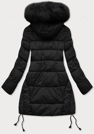 Pikowana damska kurtka zimowa z kapturem czarna (7690)