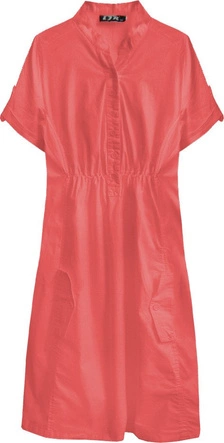 BAWEŁNIANA SUKIENKA KOSZULOWA KORALOWA (1052)