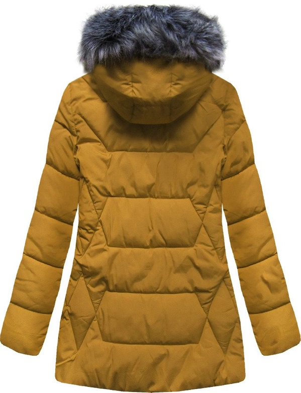 ZIMOWA PIKOWANA KURTKA DAMSKA Z KAPTUREM ŻÓŁTA (B9901)