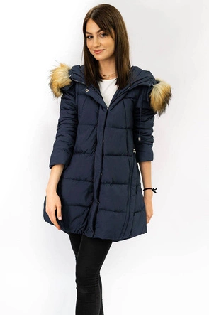 KURTKA DAMSKA ZIMOWA Z PUCHEM NATURALNYM GRANATOWA (8061)