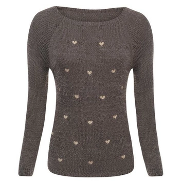 MIĘKKI SWETER Z SERDUSZKAMI BRĄZOWY (76M52)