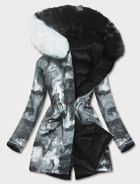 DWUSTRONNA DAMSKA KURTKA ZIMOWA MORO BIAŁA/CZARNA (X003X)