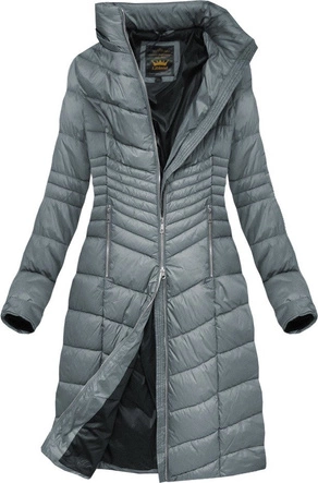 DAMSKA PIKOWANA KURTKA ZIMOWA Z KAPTUREM SZARA (7762BIG)
