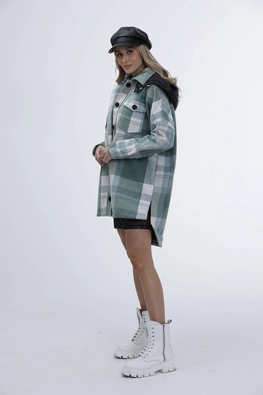 Damska kurtka koszulowa w kratę zielona (AG3-1813)