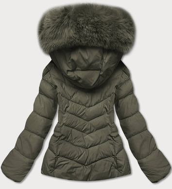 Krótka kurtka damska zimowa khaki (TY043-29)