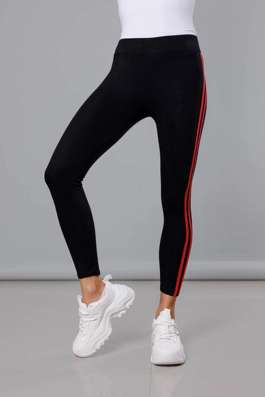 Legginsy sportowe z lampasami czarno-czerwone (YW01052-D1-5)