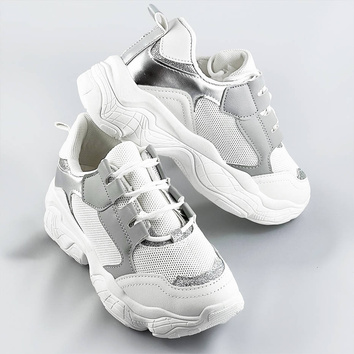 Sznurowane sneakersy damskie biało-szare (172)