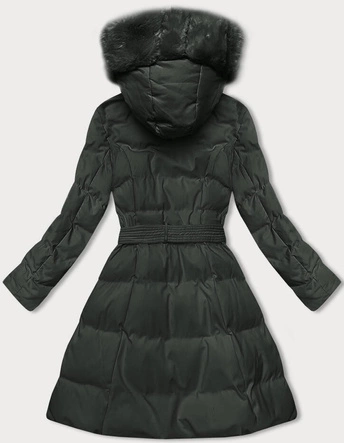 Zimowa kurtka damska z ozdobnym futrem army (5M3158-136)