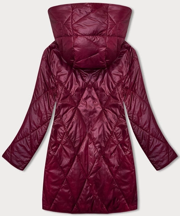 Damska kurtka z ozdobnym kapturem bordowa (B8227-74)