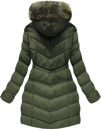 Pikowana kurtka damska zimowa z kapturem khaki (w749-1)