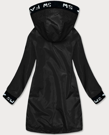 Cienka kurtka damska z ozdobną lamówką czarna (B8145-1)