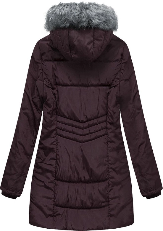 DŁUŻSZA PIKOWANA KURTKA Z KAPTUREM CIEMNOFIOLETOWA (XR2625X)