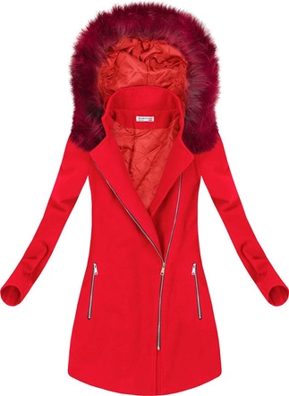 KRÓTKI PŁASZCZ ZIMOWY Z KAPTUREM CZERWONY (6257)