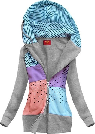 DŁUŻSZA KOLOROWA BLUZA SZARO-BŁĘKITNA (636A)