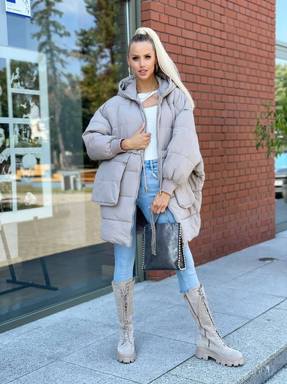 ZIMOWA KURTKA DAMSKA OVERSIZE BEŻOWA (736ART)