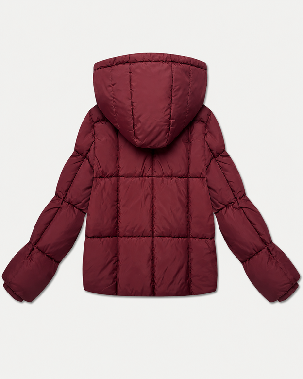 Damska kurtka puffer bordowa (B6061-27)