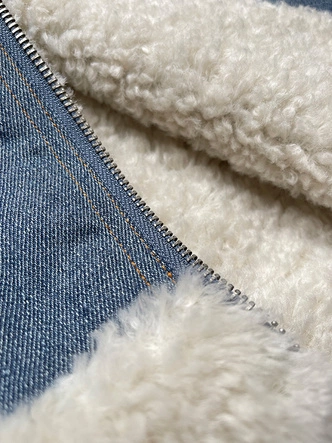 Jeansowa kurtka na podszewce typu baranek J Style niebieski/ecru (11Z8217)