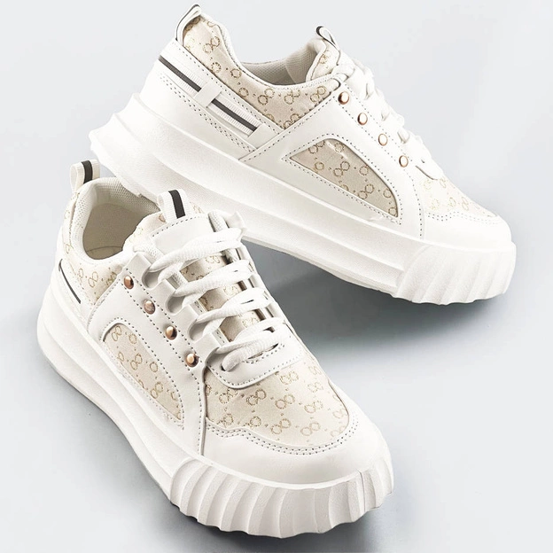 SPORTOWE BUTY DAMSKIE Z OZDOBNYM WZOREM BIAŁO-BEŻOWE (LA811)