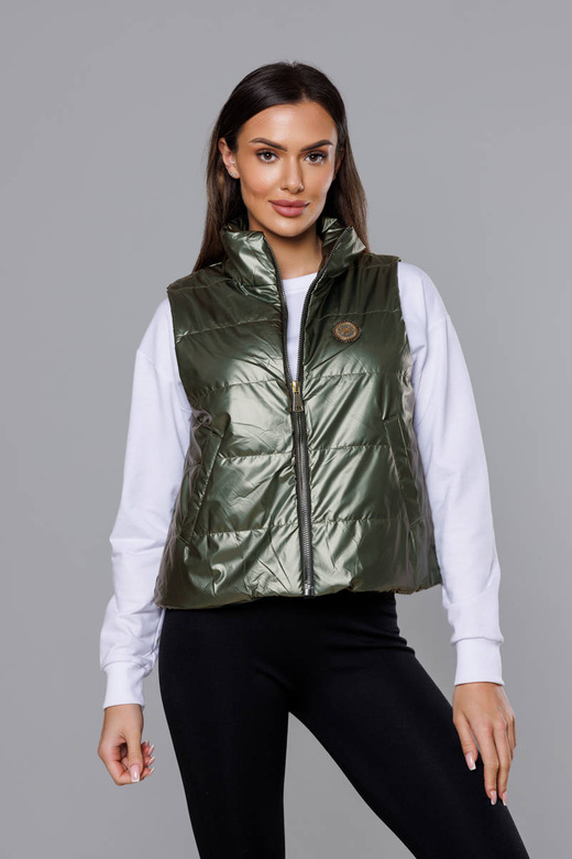 Krótka kamizelka ze stójką damska khaki (B8152-11)