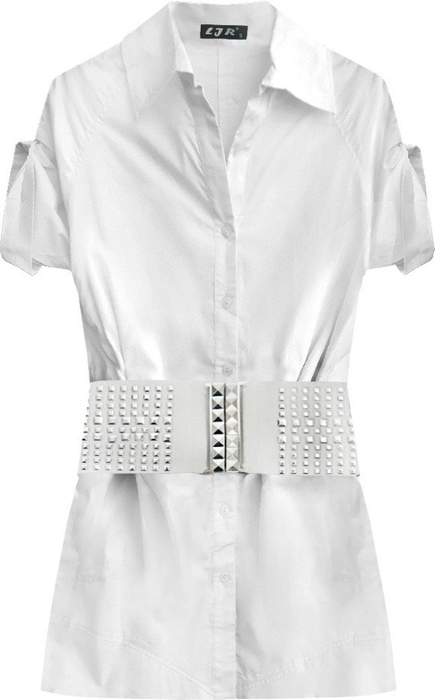 BAWEŁNIANA KOSZULA Z PASKIEM BIAŁA (X1035X)