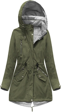 DWUSTRONNA PARKA Z KAPTUREM KHAKI-SZARA (W0233)