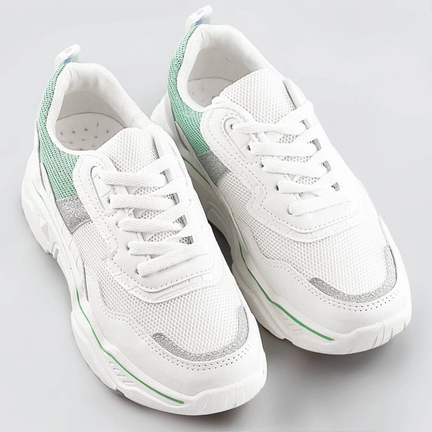 Sneakersy damskie z brokatowymi wstawkami biało-miętowe (lu-2)