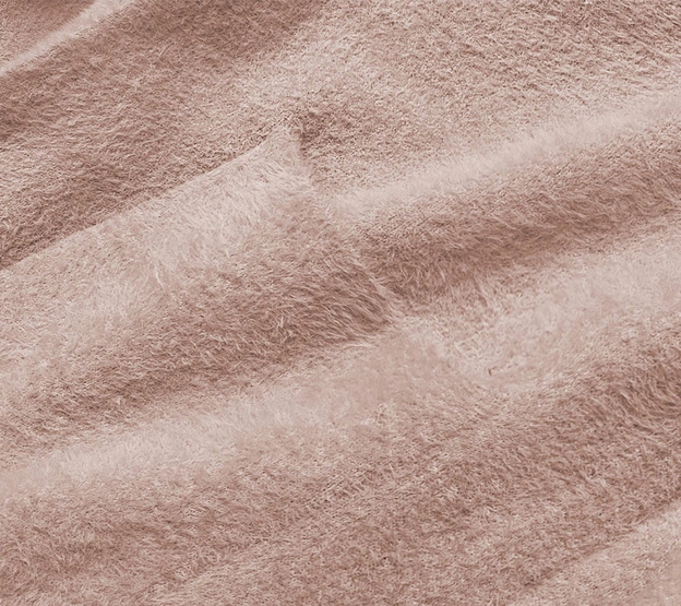 Długa wełniana narzutka alpaka z kapturem beż (M105-1)