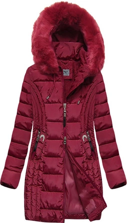 DŁUŻSZA DAMSKA KURTKA Z KAPTUREM BORDOWA (B2620-30)