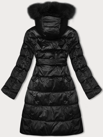 Zimowa kurtka damska z paskiem czarna S'west (B8195-1)