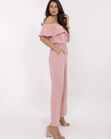 Elegancki kombinezon z szerokimi nogawkami brudny róż (T52)